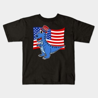 4th July T-Rex American Flag Dinosaur Kids T-Shirt